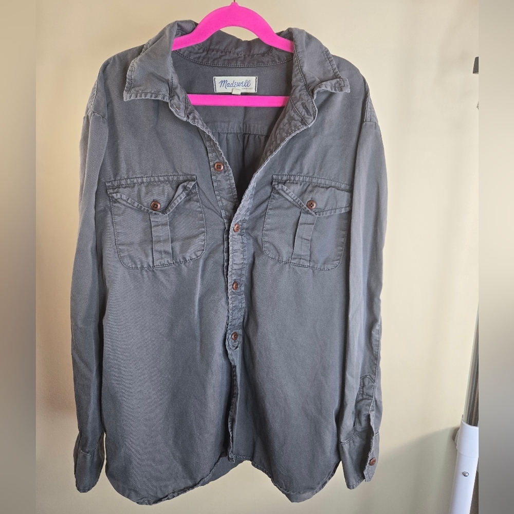 Madewell Military Style Work Shirt 3/4 Button Up Gray Size Small